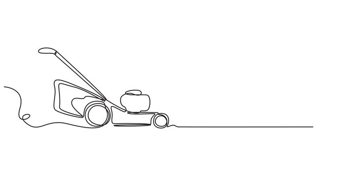 Animation of Continuous One Line Drawing Lawn Mower, Minimal Monoline Garden Grass Cutting Machine, Seamless Loop Motion Graphics, Editable Stroke, Alpha Channel, 4K Animated Background, pro animation
