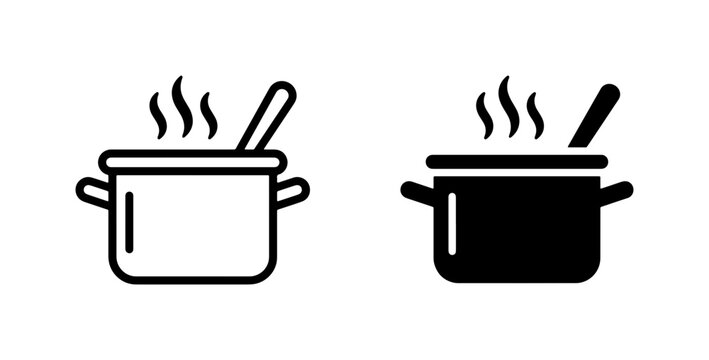 Hot Pot Icons, Cooking Vessel Graphics, Culinary Steam Symbols, Food Preparation Vector Set