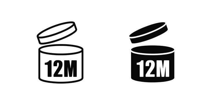 12M Icon with linear outline design, editable warranty symbol, twelve month guarantee badge, product packaging and vector graphics