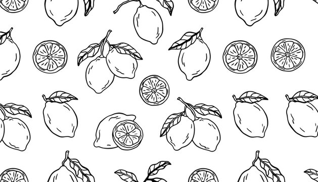 Hand drawn lemon fruit pattern background illustration with background