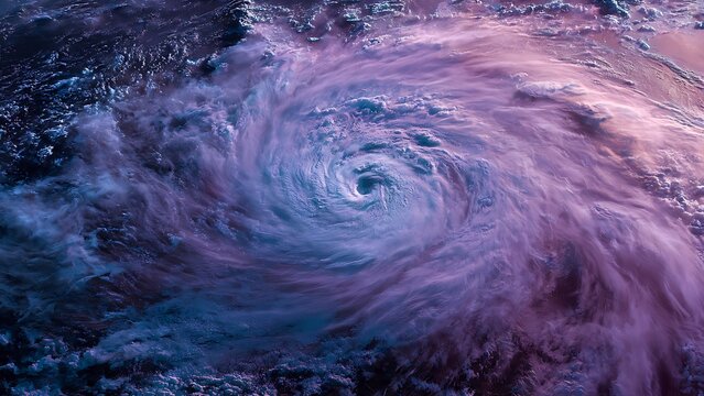 Satellite View of a Massive Powerful Tropical Cyclone or Hurricane Spinning Over the Ocean.