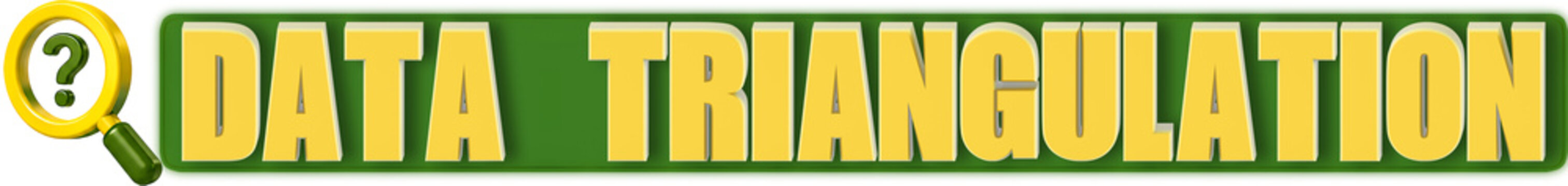 Data Triangulation 3d Lettering and Magnifying Glass, isolated on green curved rectangular background- 3d rendering