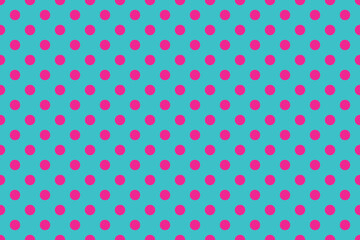 abstract Deep Pink colour polka dots on Dark Turquoise colour background pattern design. © Pisan