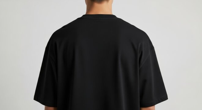 Back View of Premium Black Streetwear Oversized Tee on Light Gray Background