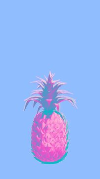 Seamless young vertical video of cartoon style pineapples with pastel colors isolated with copyspace. Stop motion minimal fluor duotone comic style background pink and blue.