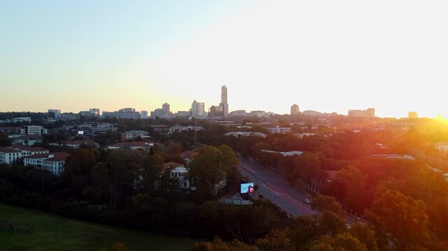 Drone view of Sandton at sunset