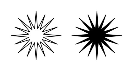 Fototapeta premium Two black starburst shapes on white background with pointed rays in circular arrangement