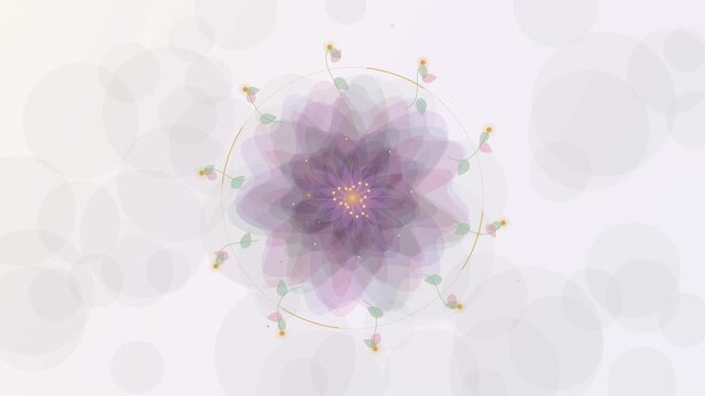 Abstract purple lotus flower rotating on light bokeh background for wellness