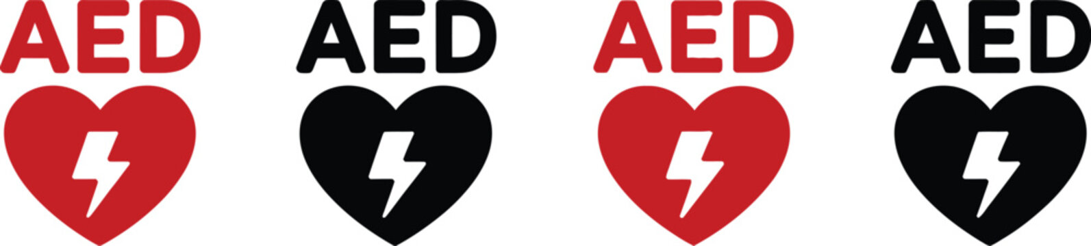AED Defibrillator Icon, featuring automated external defibrillator symbols, emergency cardiac shock device, healthcare safety, first aid and editable vector illustration