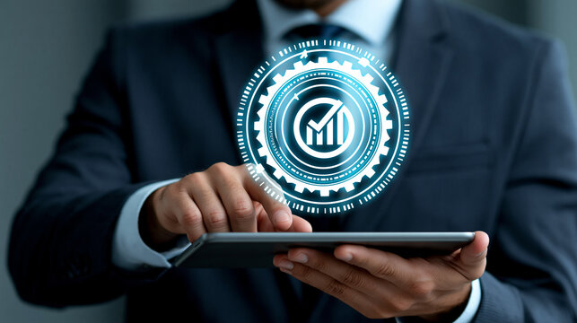 Faceless professional using a tablet to cross-reference compliance data with regulatory standards, audit workflow concept, with copy space