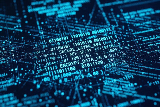 Abstract glowing encrypted binary code pattern digital background