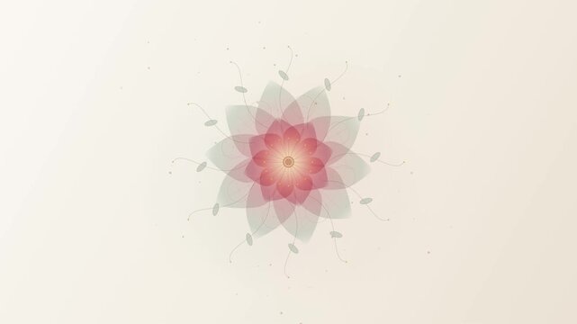 Animated pink lotus flower blooming with geometric lines on a soft background.