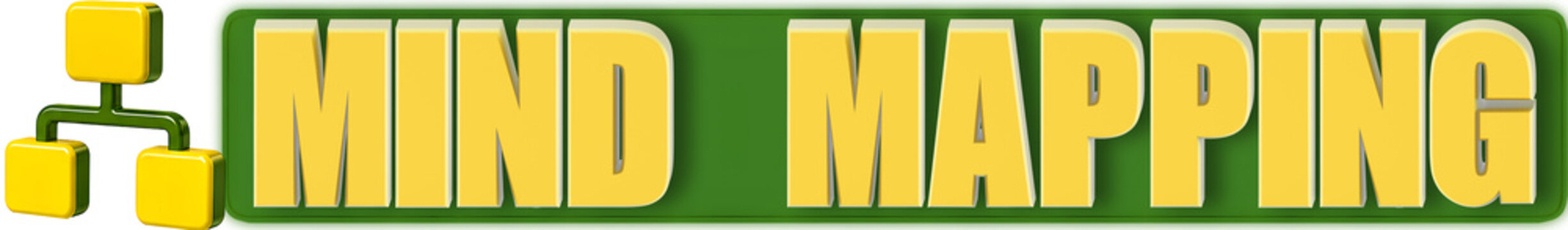 Mind Mapping 3d Lettering and Frame Work, isolated on green curved rectangular background- 3d rendering