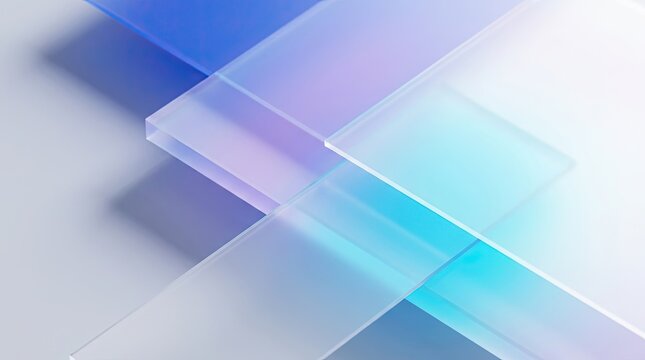 Abstract geometric composition featuring a modern gradient background with layered translucent blue and purple glass shapes for digital design projects