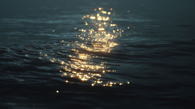 Beautiful golden light glinting along a straight path on dark blue ocean