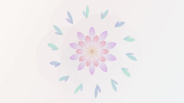 Rotating pastel floral lotus mandala with geometric symmetrical petals for relaxation and meditation