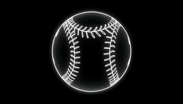 Crisp ultra sharp motion design showcasing a glowing white vector baseball symbol rendering with sleek lines over a dark background ideal for athletic league branding