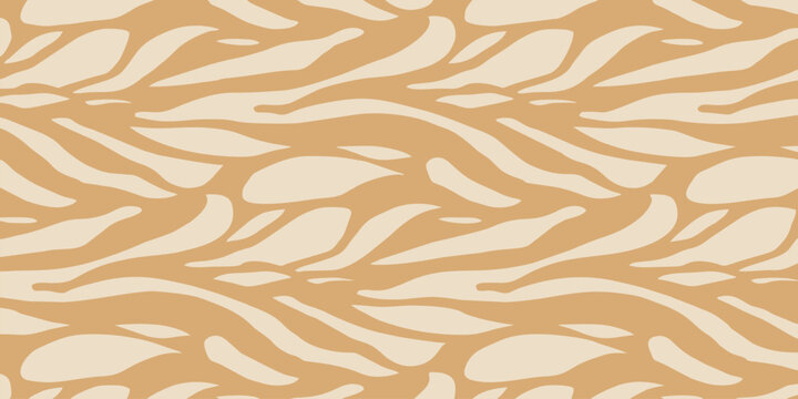 Seamless tiger stripe pattern in beige and ochre colors. Minimalist abstract animal print vector background for fashion, textile, paper, and web design.