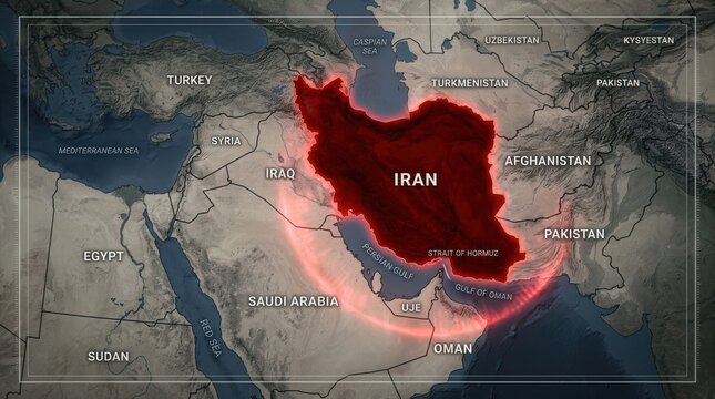 A detailed political map of Iran showing its borders and geographic location in the Middle East. Perfect for news coverage of airstrikes, educational content, and geopolitical projects.