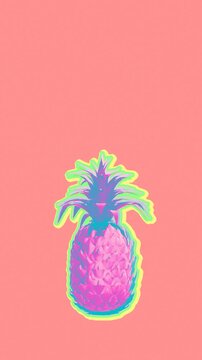 Seamless young vertical video of cartoon style pineapples with pastel colors isolated with copyspace. Stop motion minimal fluor duotone comic style background pink and blue.