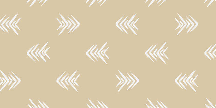 Seamless pattern with tribal hand-drawn chevron arrow elements on beige background. Abstract geometric minimalist boho texture vector illustration.