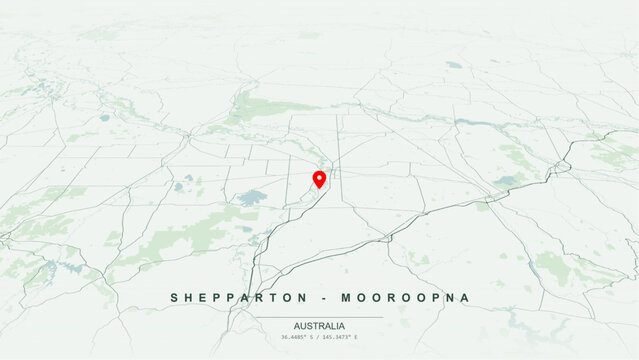 Minimalist vector map of Shepparton and Mooroopna, Victoria. High-quality scalable illustration of Shepparton-Mooroopna geographic boundaries along Goulburn River and Broken River for posters design.
