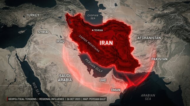 A detailed political map of Iran showing its borders and geographic location in the Middle East. Perfect for news coverage of airstrikes, educational content, and geopolitical projects.
