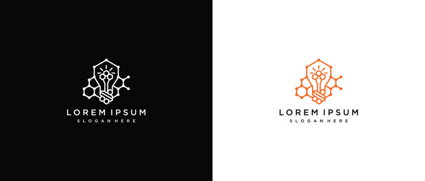 Hexagonal Light Bulb Logo with Molecular Structure