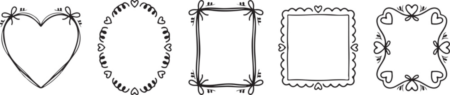 Hand drawn decorative frames and borders isolated on transparent background vector illustration.