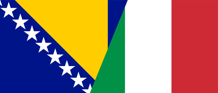 Bosnia and Herzegovina vs Italy national flags diagonal split background