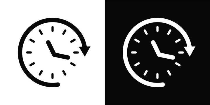 Clock icons with arrows black and white. Time counterclockwise arrow sign. past events, and recent activity symbol. management for business schedule designs
