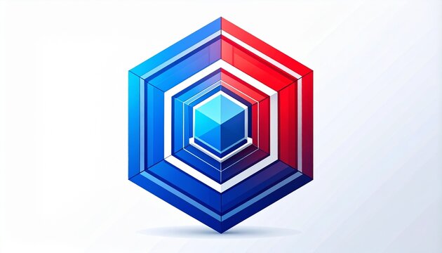 Abstract 3D Hexagonal Geometric Logo with Blue and Red Gradients for Modern Technology and Business Identity