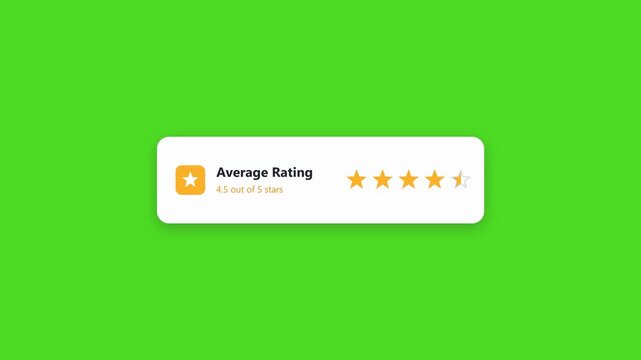 UI half star rating animation, 4.5 review card green screen