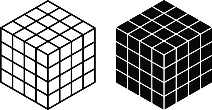 Cube Icon, featuring simple puzzle design, color editable styles, geometric block symbol, brain teaser, minimalist vector illustration