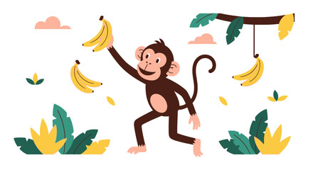 Playful monkey picking bananas in tropical jungle © Hotmanparis