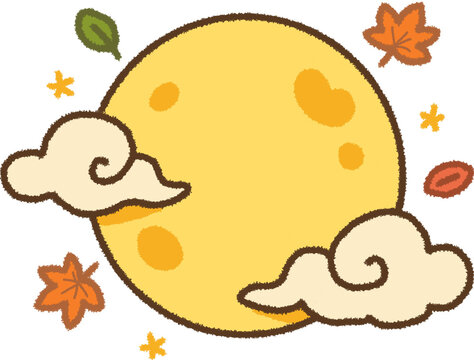 Full moon with autumn leaves illustration