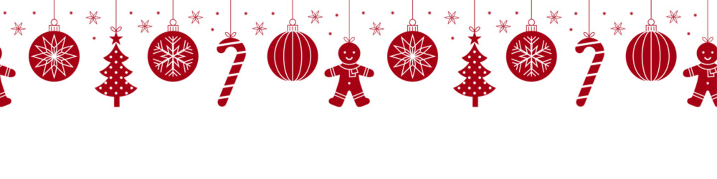 Vector christmas decorative seamless pattern red ornaments on white background