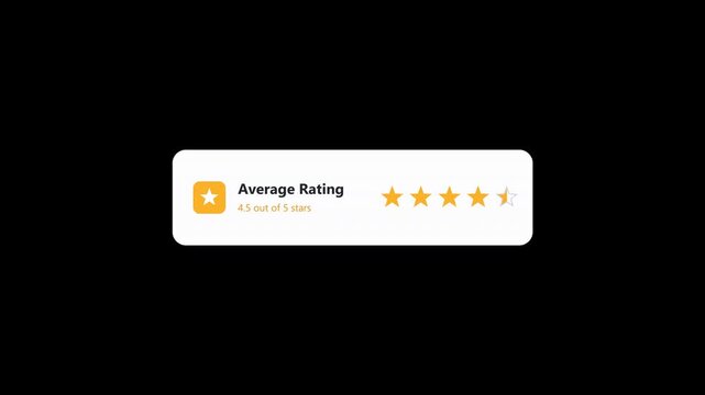 UI half star rating animation, 4.5 review card transparent
