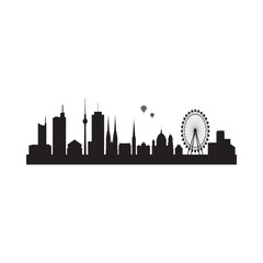 Fototapeta premium City Skyline Silhouette Against White Background Architectural Shapes