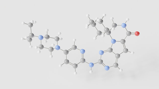 lerociclib molecule 3d, molecular structure, ball and stick model, structural chemical formula antitumor agent