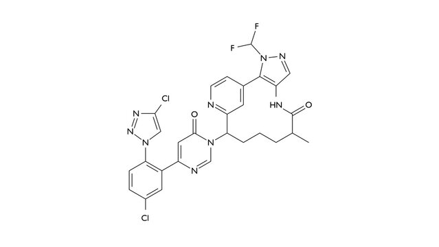 milvexian molecule, structural chemical formula, ball-and-stick model, isolated image antithrombotic agent