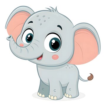 Cute cartoon baby elephant with big ears smiling