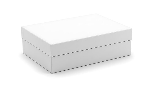Rectangular white cardboard gift box with a lid, isolated on a white background, for product, packaging, storage, or, retail branding mockups