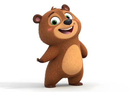 Smiling cartoon brown bear standing cheerfully