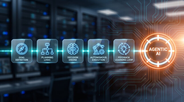 Agentic ai business workflow automation data center server rack agentic ai business. artificial intelligence technology innovation. automation system process analysis, agent assistant management