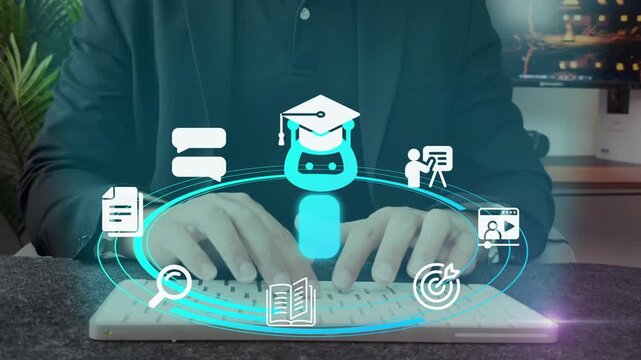 Online education technology, intelligent tutoring system, personalized learning, digital training and knowledge management concept.