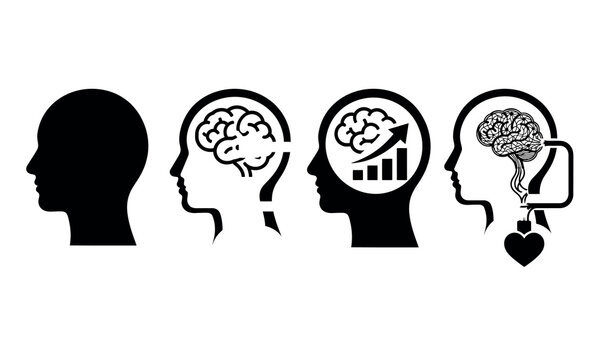 Brain Concept Icon Set Emotional Intelligence and Growth Mindset Silhouettes