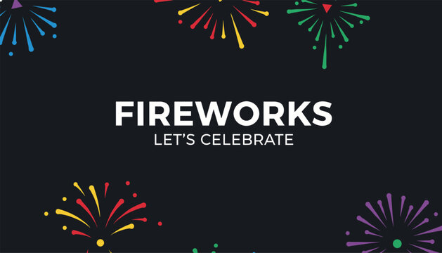 Dark background with vibrant fireworks and let us celebrate text is ideal for holiday invitations and party greeting cards.