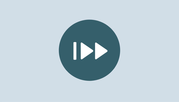 Flat design fast forward or skip button icon is displayed as a white symbol within a dark teal circle.