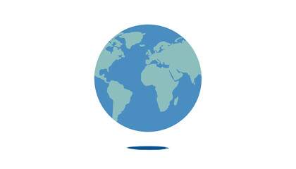Fototapeta premium Flat design earth globe showcases continents of America and Europe in teal on a light blue ocean sphere.